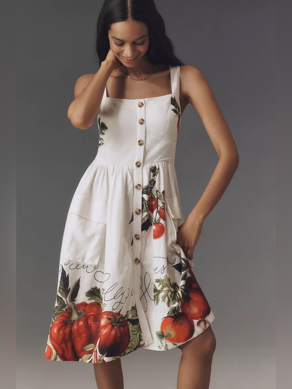 Maeve Button-Front Fit & Flare Tomato Midi Dress Size M - Picture 3 of 9